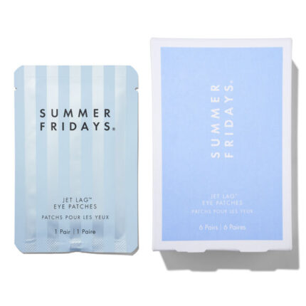 Summer Friday eye patches and box in calming blue packaging, designed to hydrate and brighten tired under eyes