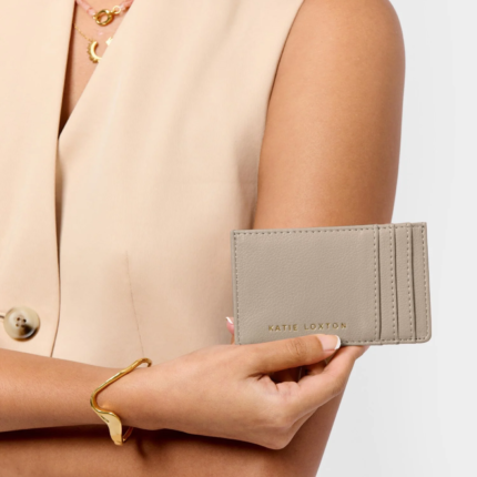 Katie Loxton taupe card holder with gold logo detailing