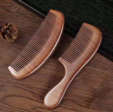 Set of two: wooden massage comb and handheld detangling comb, made from natural wood