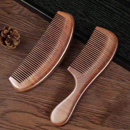 Set of two: wooden massage comb and handheld detangling comb, made from natural wood