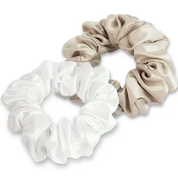 Ivory and champagne satin scrunchie set for everyday hair styling