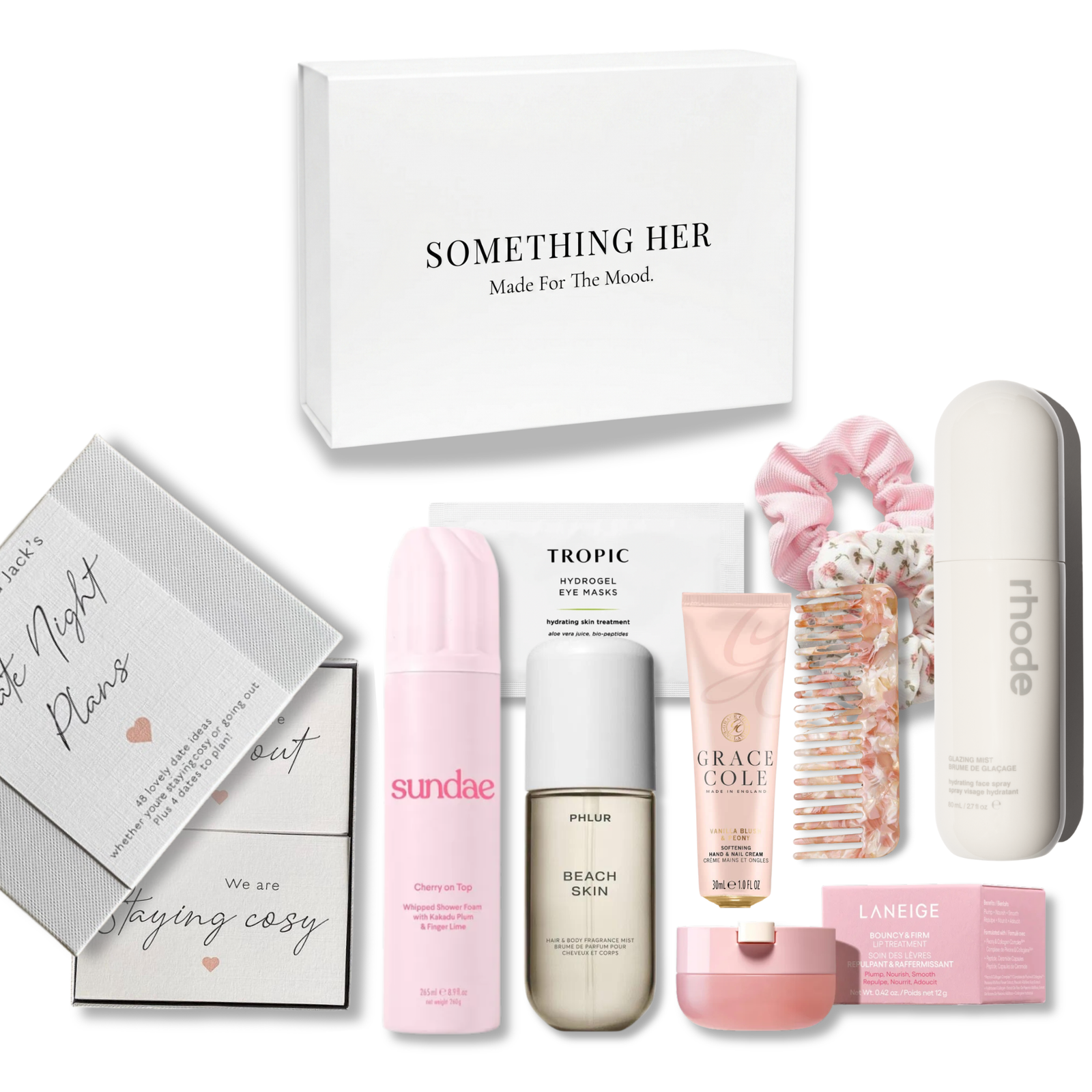 Something Sweet pamper gift box with beauty, skincare, and pink accessories