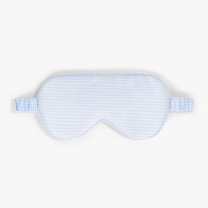 Dore Rose silk sleep eye mask in blue stripe for comfortable and restful sleep.