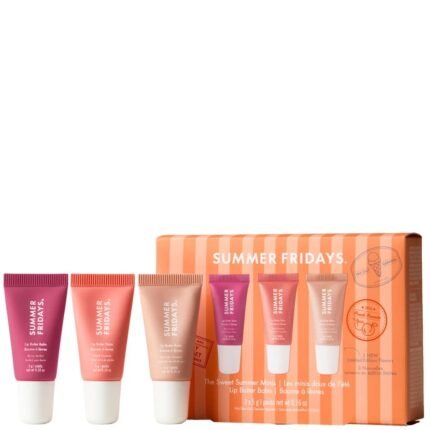 Summer Fridays Sweet Summer Minis lip butter balm trio featuring Sea Salt Caramel, Berry Sorbet, and Peach Granita