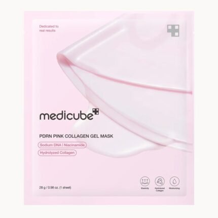 Medicube Pink Collagen Gel Mask hydrating collagen face mask for plump and radiant-looking skin.