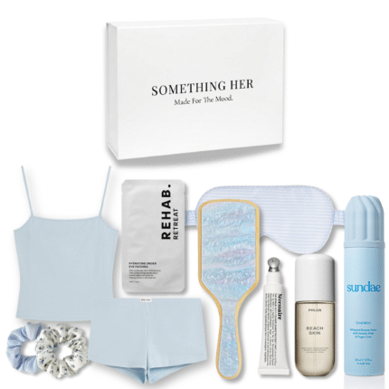 The Cloudline Collection gift box with Dore & Rose sleepwear, blue accessories and beauty essentials